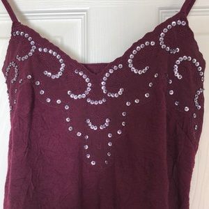 Bebe Maroon Sequin Top Size S Side Slits